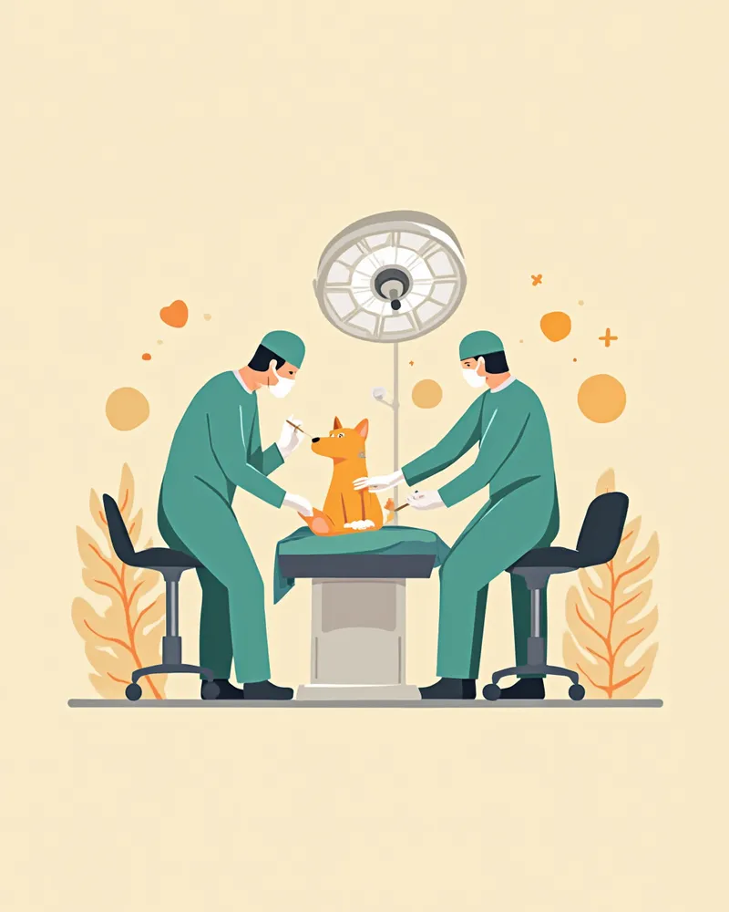 강아지 복부 수술을 진행하는 수의 의료진