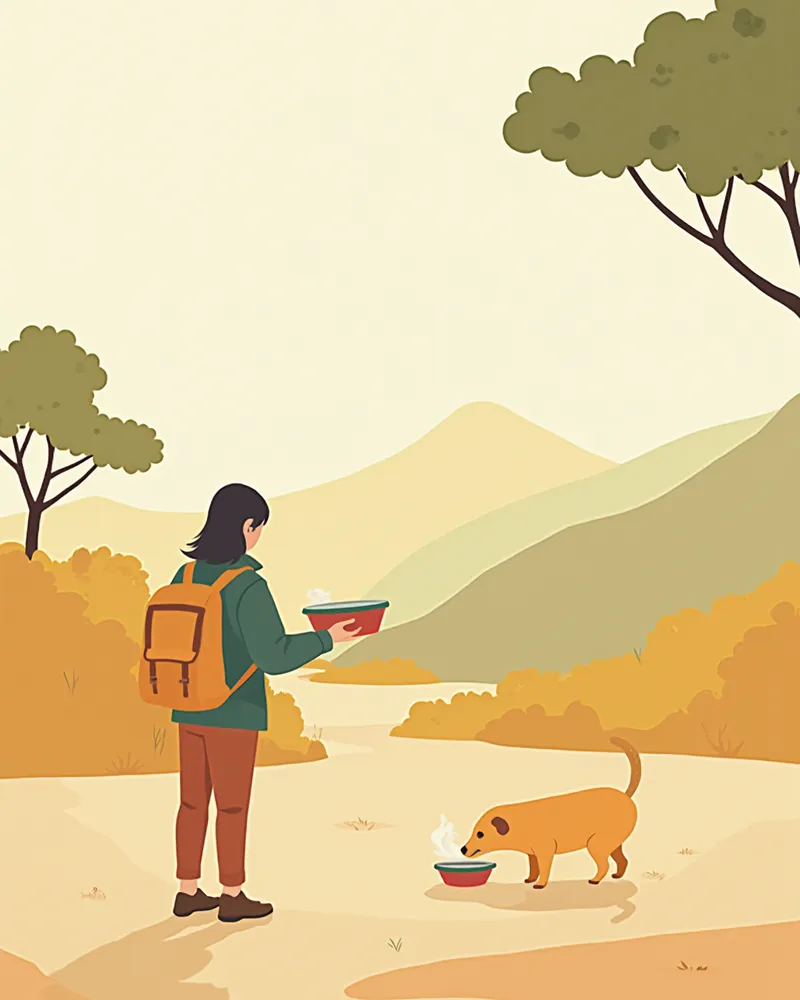 그늘에서 보호자가 주는 물을 마시는 강아지