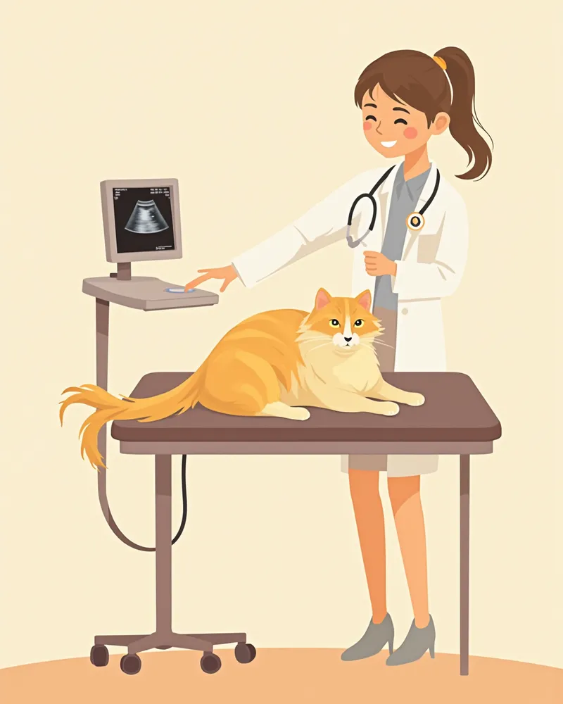 복부 초음파 검사를 받고 있는 히말라얀 고양이