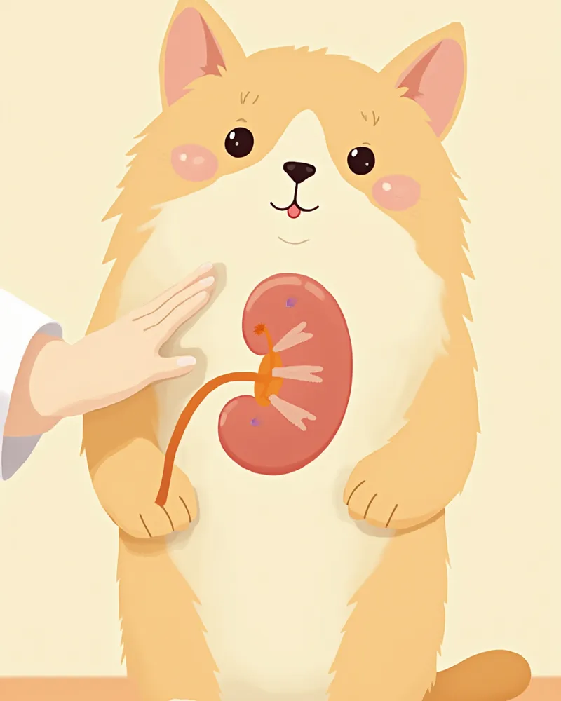 수의사가 페르시안 계열 고양이의 신장을 초음파로 검사하는 모습