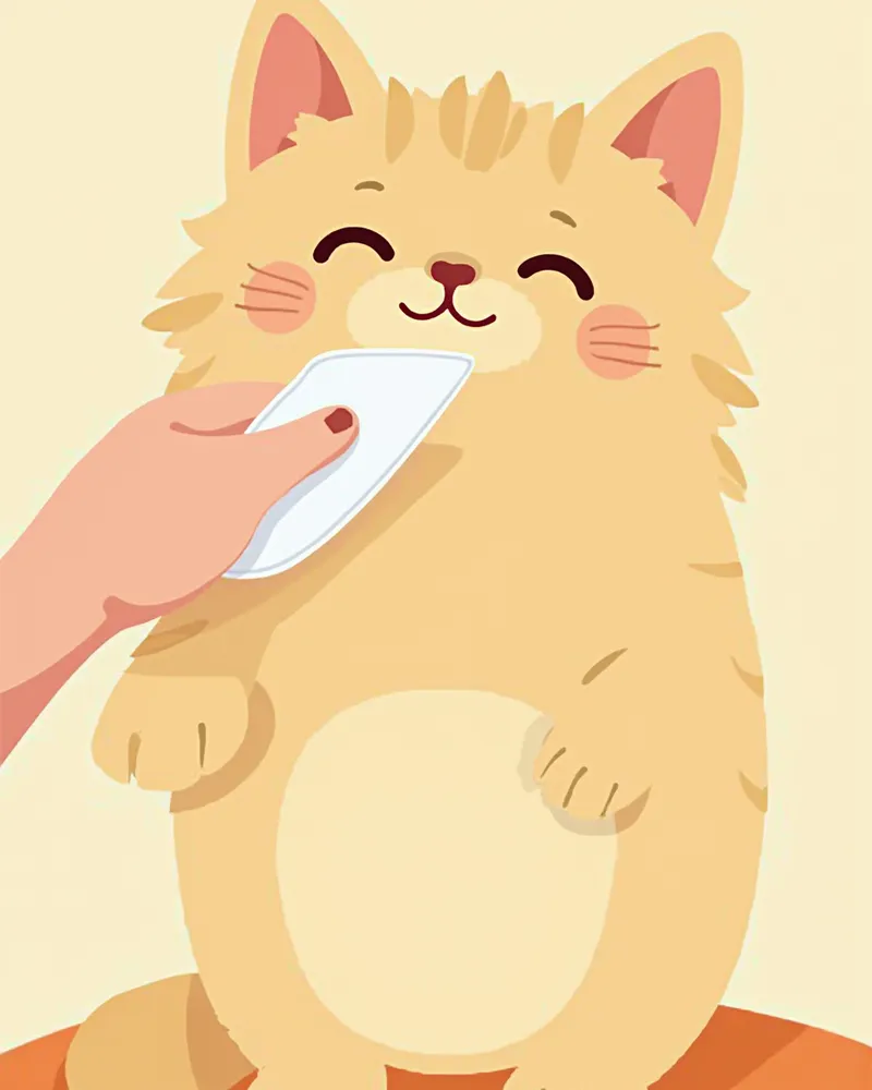 보호자가 부드러운 면 패드로 히말라얀 고양이의 눈가를 닦아주는 모습