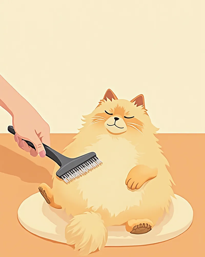 메탈 콤으로 가슴털을 빗질받는 히말라얀 고양이