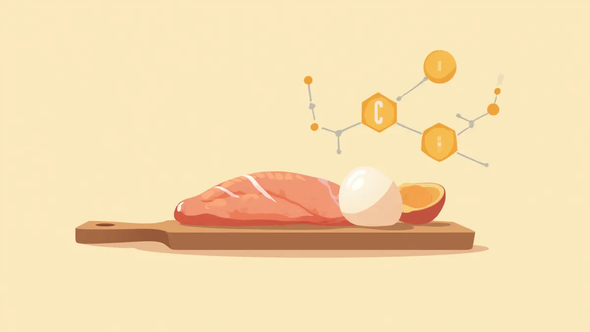 히스티딘이 풍부한 단백질 식품과 아미노산 구조 이미지