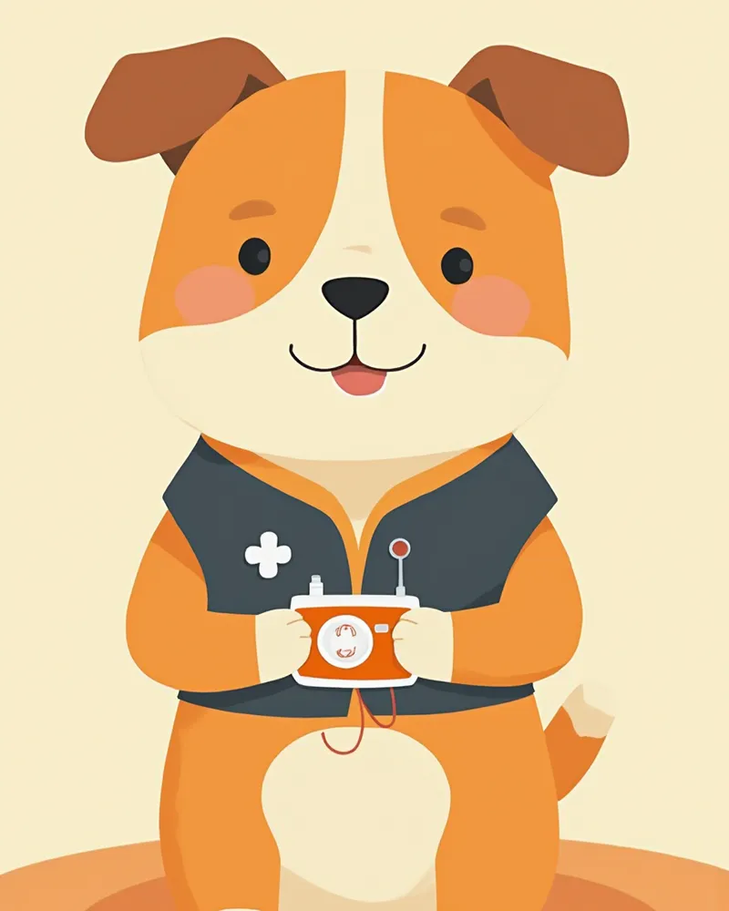 조끼 안에 홀터 기록 장치를 착용하고 집에서 편안히 있는 강아지