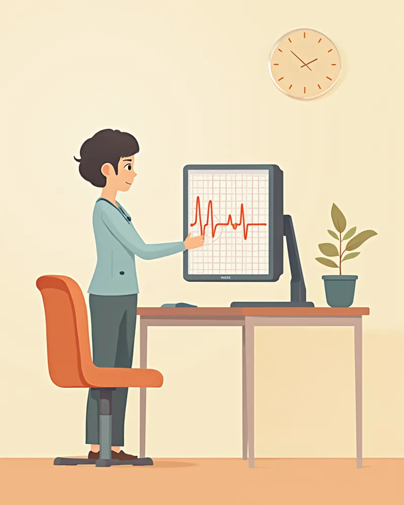 모니터로 24시간 심전도 파형을 분석하는 수의사