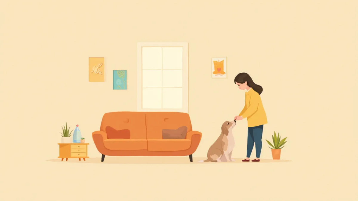 보호자가 손을 강아지 가슴에 대고 심박수를 측정하는 모습