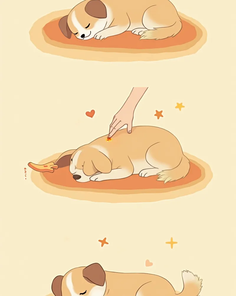 잠든 강아지의 가슴 옆면에 손을 대고 박동을 측정하는 방법