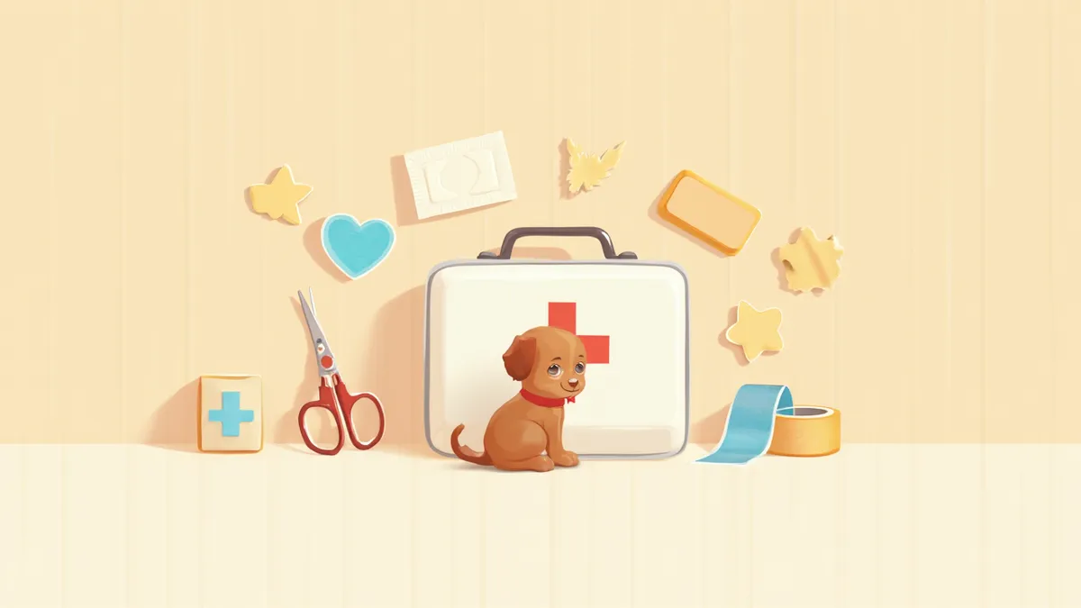 반려동물 응급 붕대를 준비하는 모습