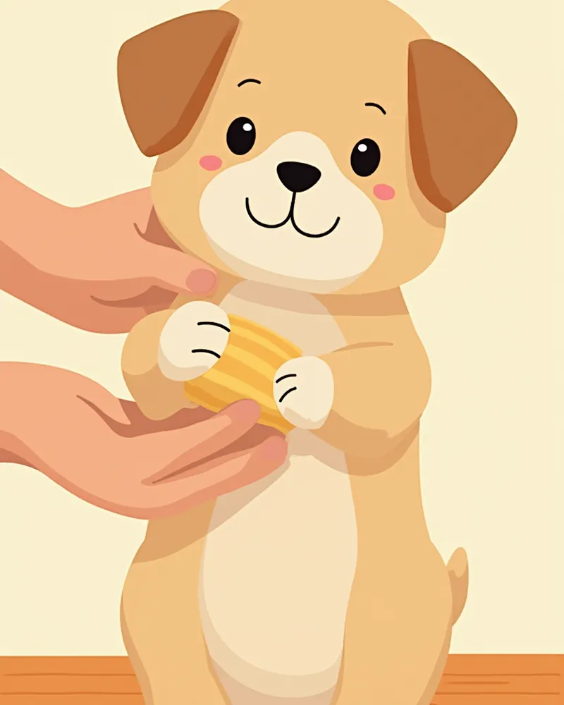 강아지 앞다리에 단계적으로 붕대를 감는 모습