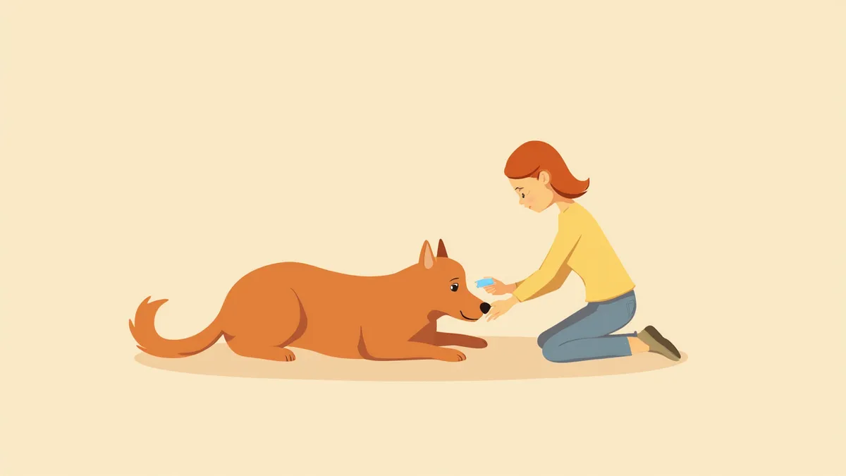 강아지 허벅지 안쪽에서 맥박을 재는 보호자의 손