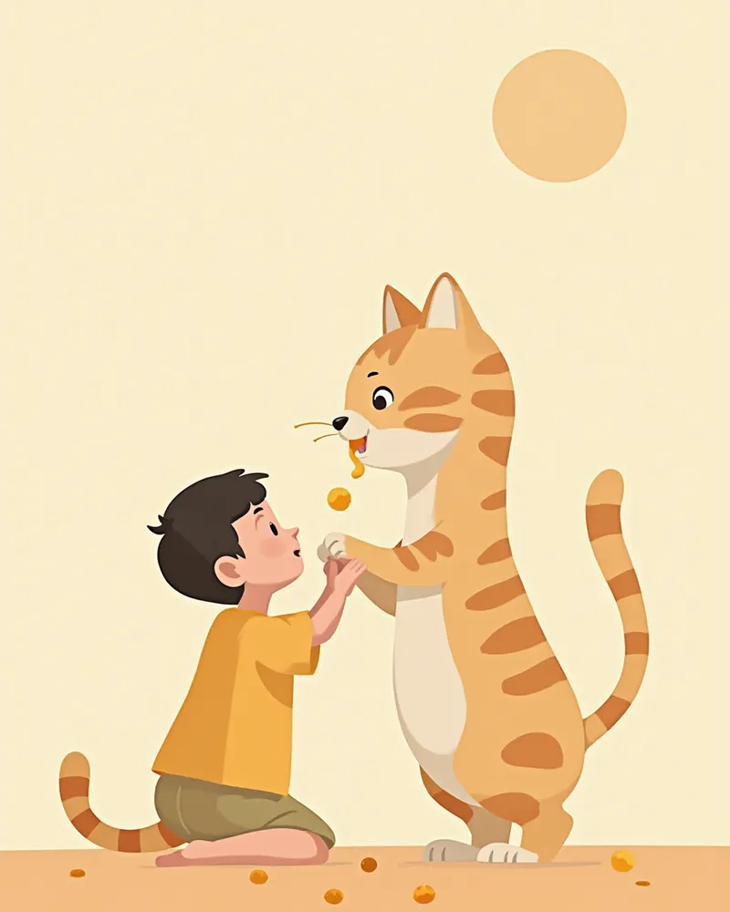 간식을 이용해 고양이가 구강 점검에 익숙해지도록 훈련하는 모습