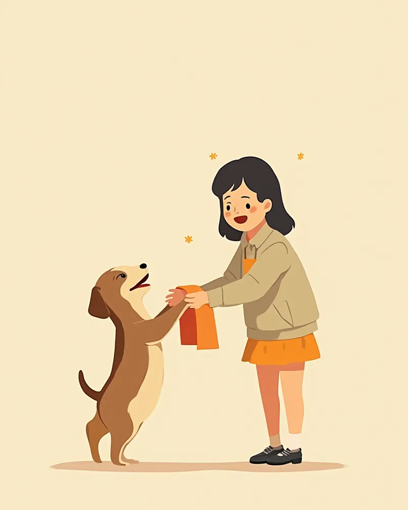 산책 후 발을 닦아주는 보호자