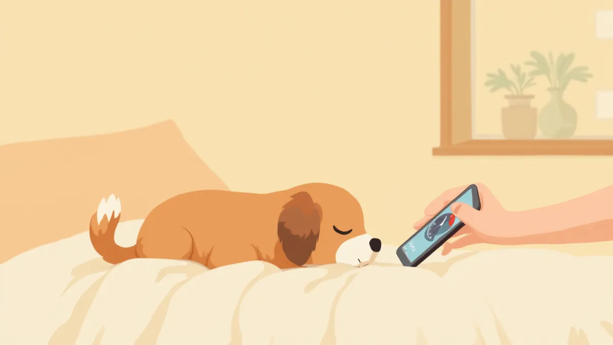 스마트폰 스톱워치로 잠자는 반려동물의 가슴 움직임을 재는 모습