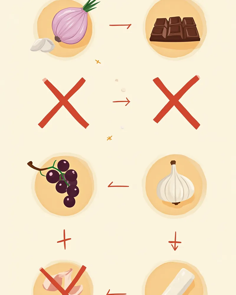 강아지 고양이에게 금지된 식재료 경고 이미지