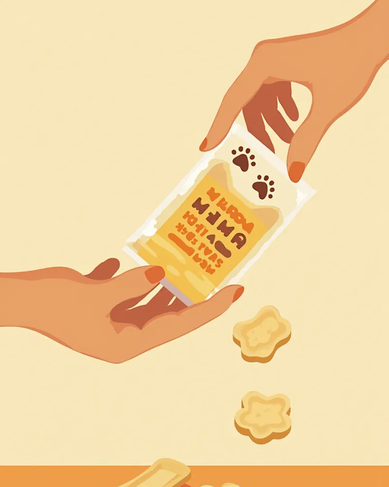 시판 간식 라벨을 확인하는 모습