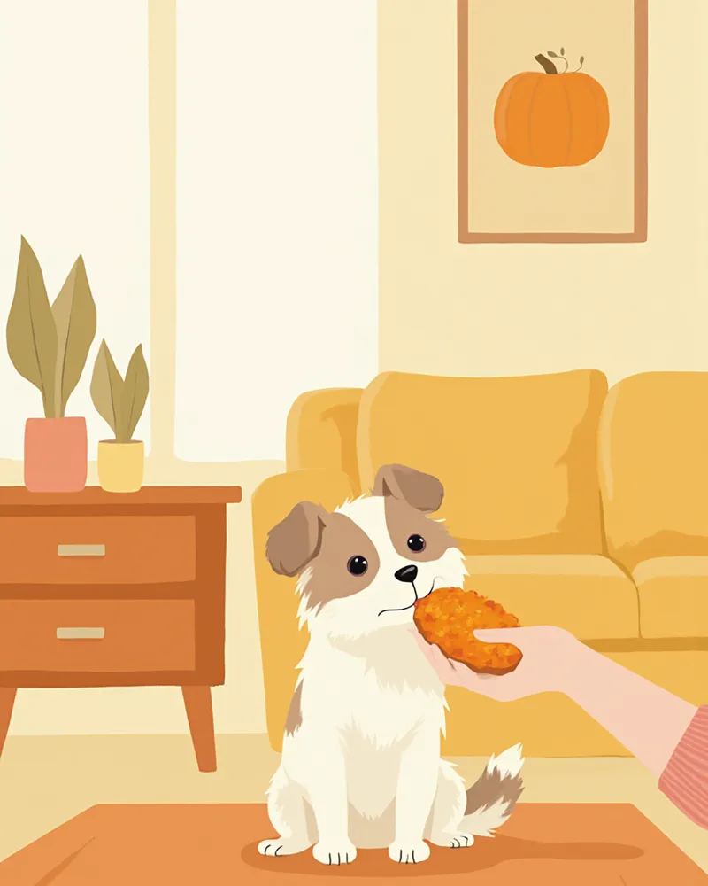 수제 간식을 먹는 노령 강아지