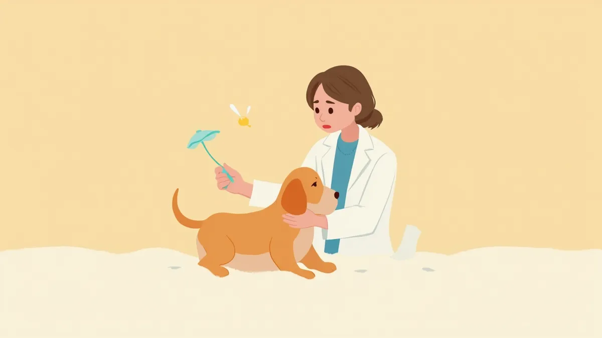 수의사가 어린 강아지의 잇몸 색을 확인하며 빈혈 여부를 진찰하는 모습