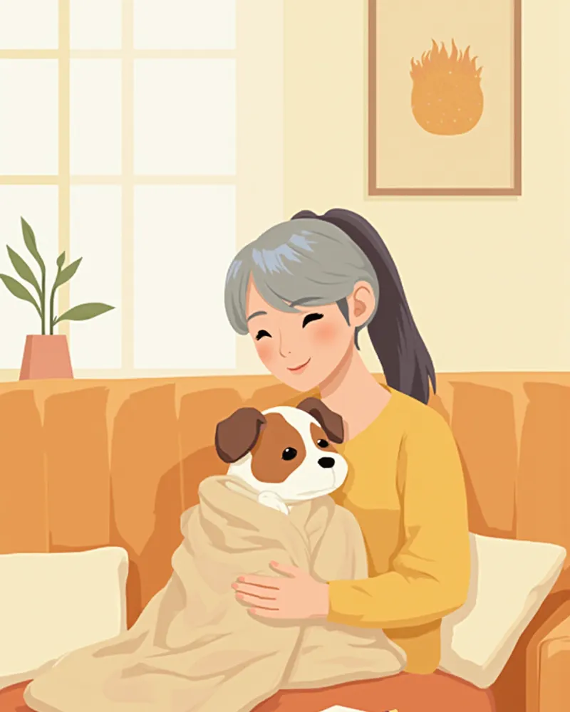 노령 반려견을 돌보며 상태를 기록하는 보호자