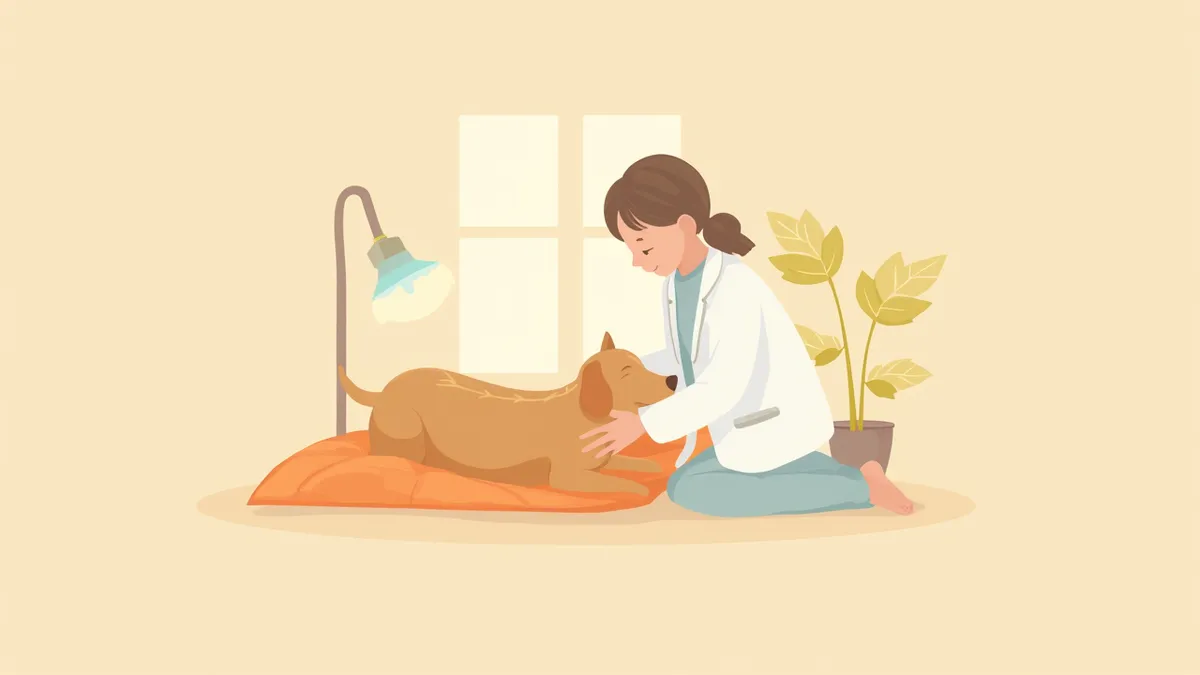 수의사가 노견의 상태를 부드럽게 살피는 모습