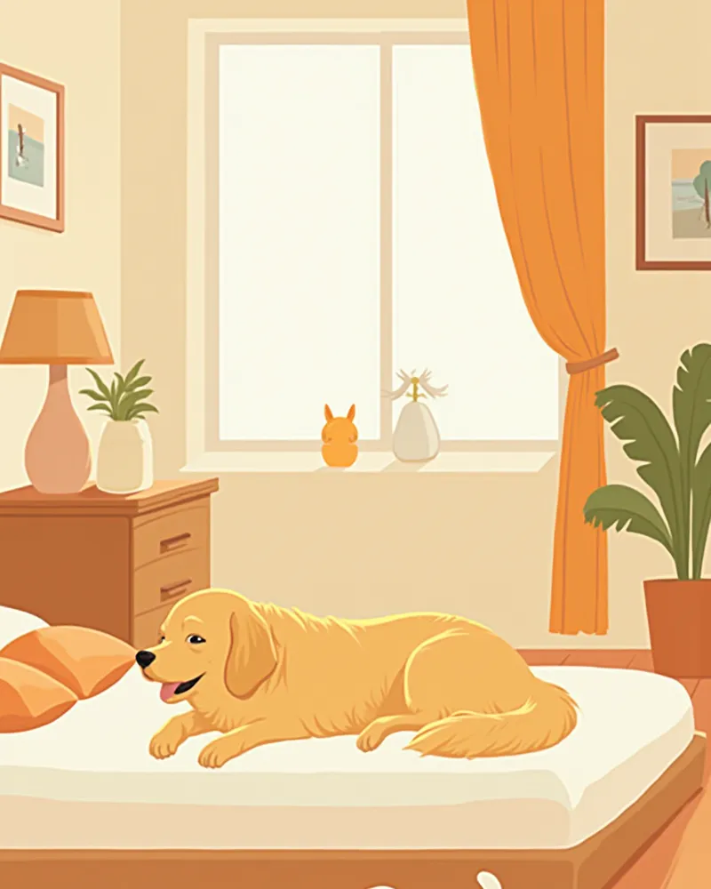 넓은 독립 룸에서 편안하게 쉬고 있는 노령견의 모습