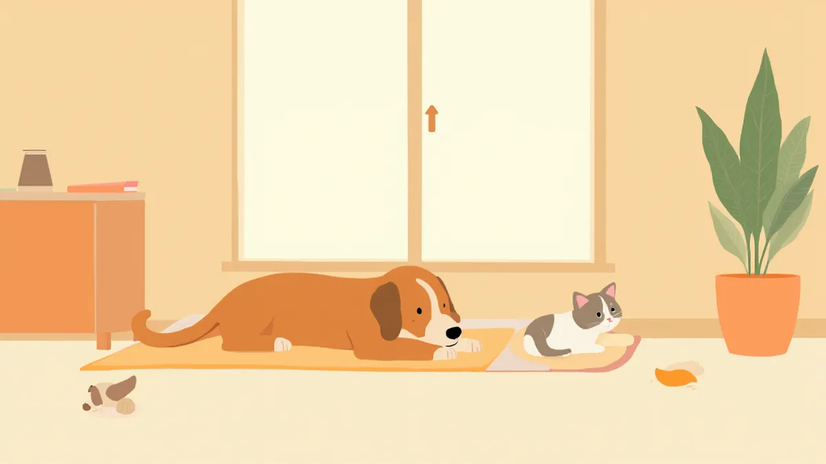 펫호텔 객실에서 편안하게 쉬고 있는 강아지와 고양이