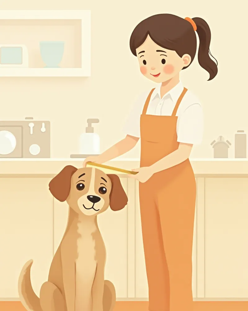 펫호텔 직원이 강아지 털을 빗겨주는 모습