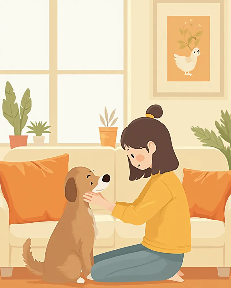 집에서 펫시터와 함께 시간을 보내는 노령견