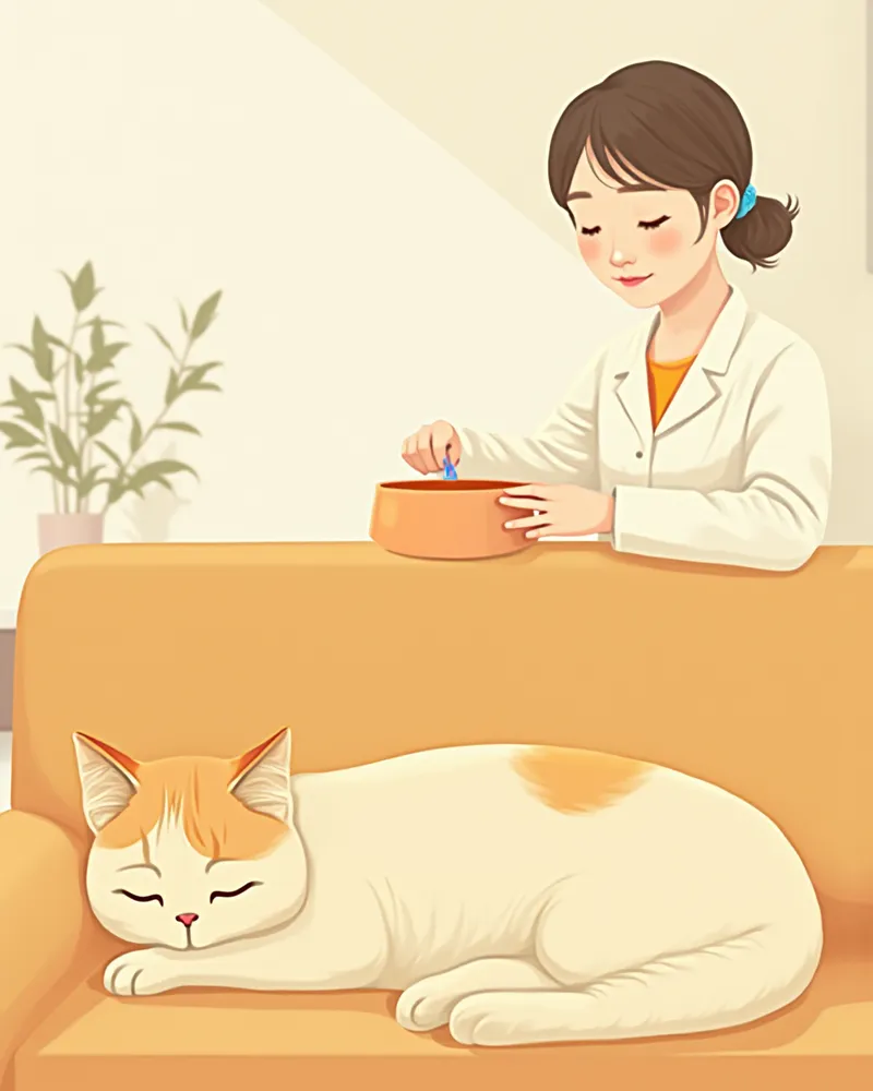 집에서 펫시터에게 돌봄받는 고양이