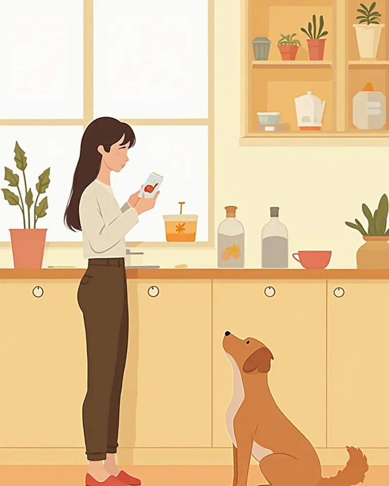 보호자가 관절 영양제 성분표를 확인하는 모습