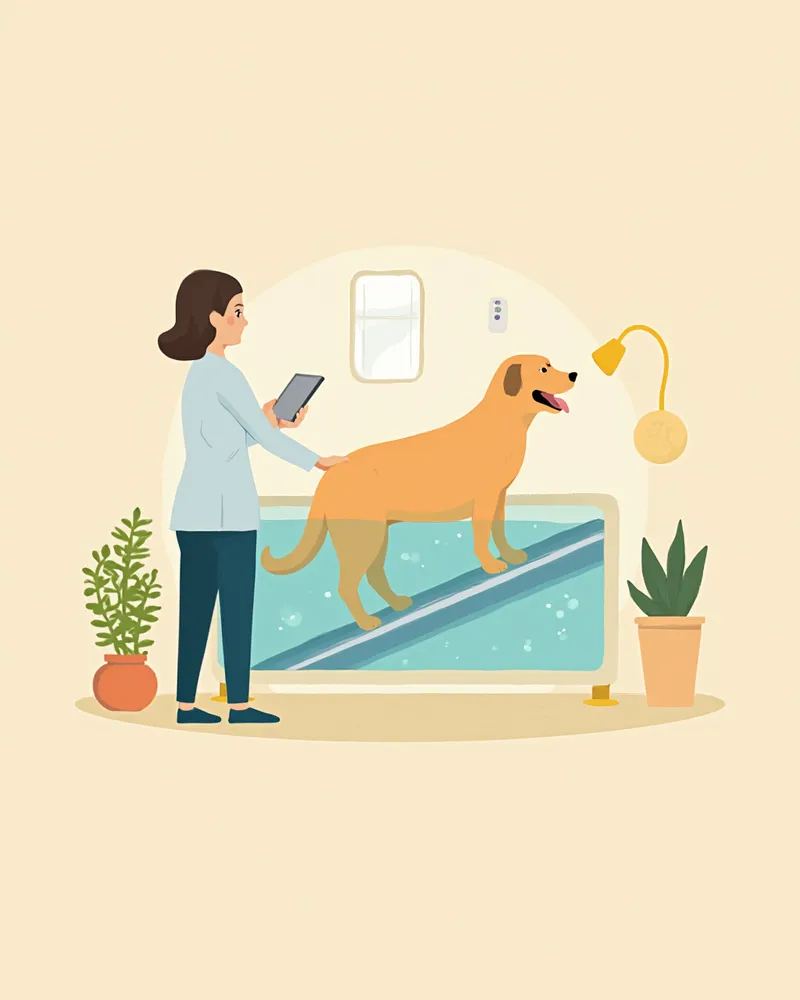 언더워터 트레드밀에서 재활 중인 시니어 강아지