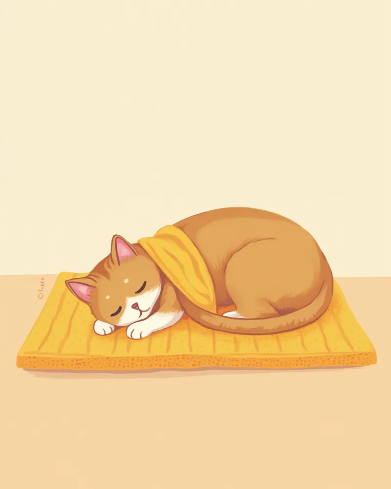 담요에 싸여 집에서 회복 중인 고양이