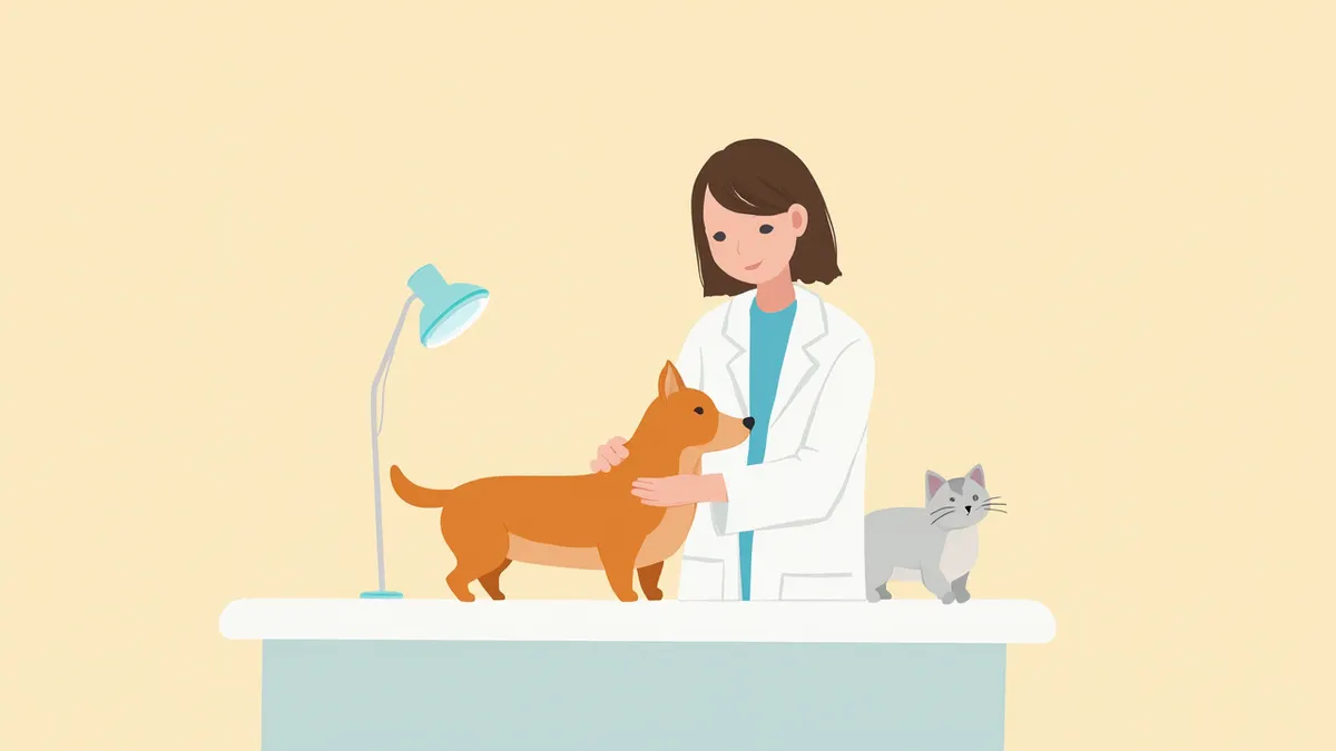 동물병원에서 진찰받는 강아지와 고양이