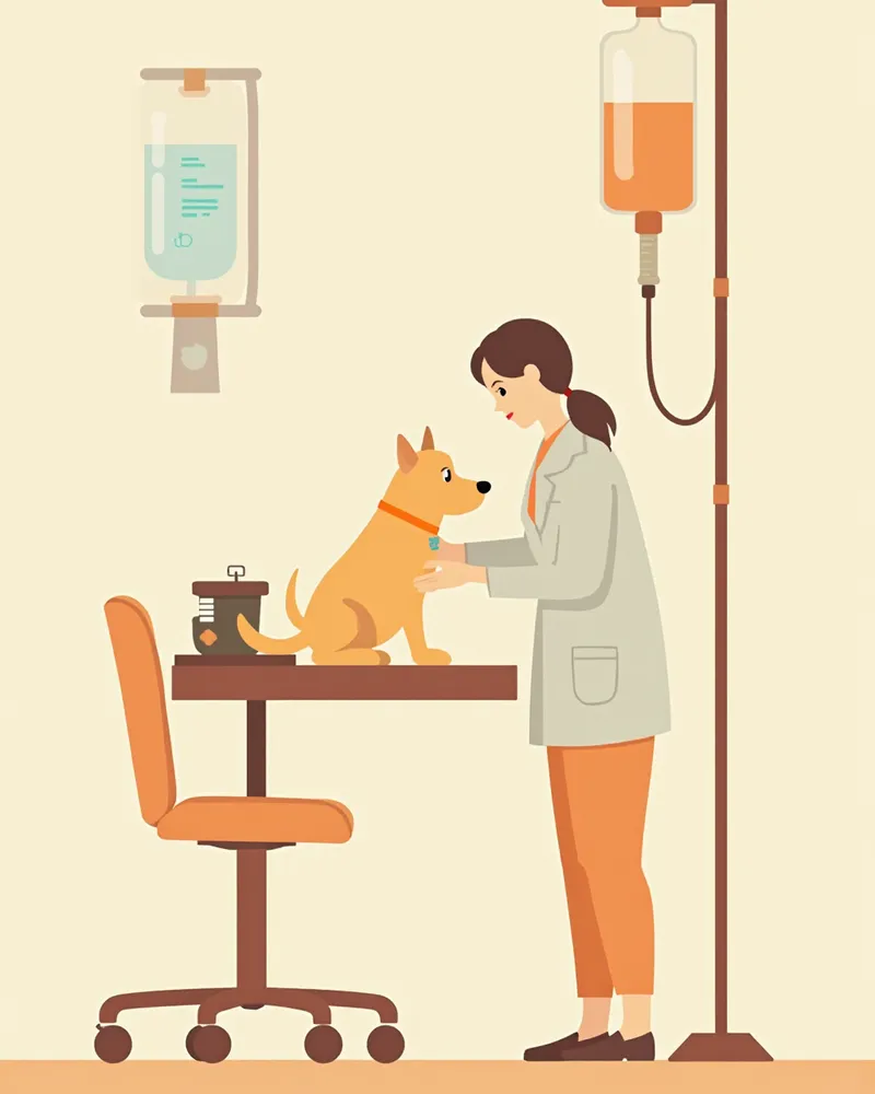 수액 치료를 받고 있는 강아지