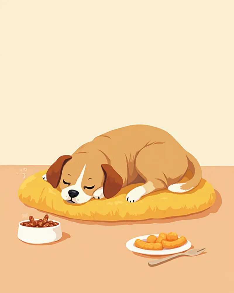 집에서 회복 중인 강아지와 부드러운 음식