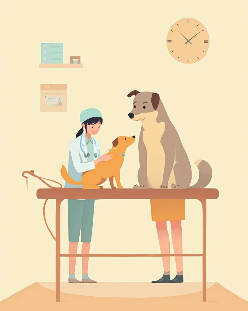 수의사가 반려견에게 항암 백신을 주사하는 모습