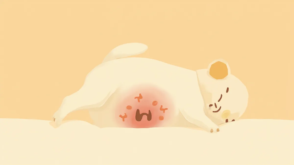 강아지 배에 있는 깨끗하게 봉합된 수술 절개부 일러스트