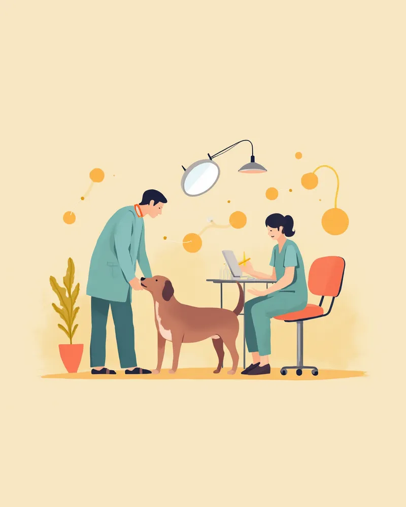 강아지 다리의 큰 종양에서 조직 일부를 채취하는 수의사