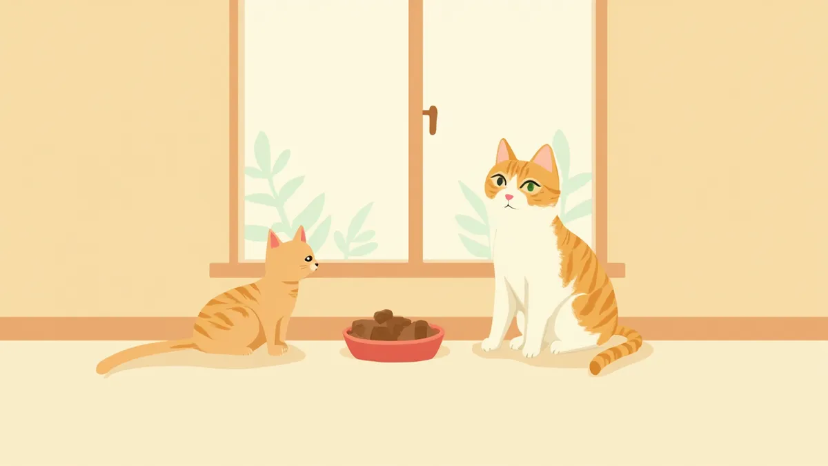 실내묘와 외출묘가 각각 다른 환경에서 사료를 먹는 모습