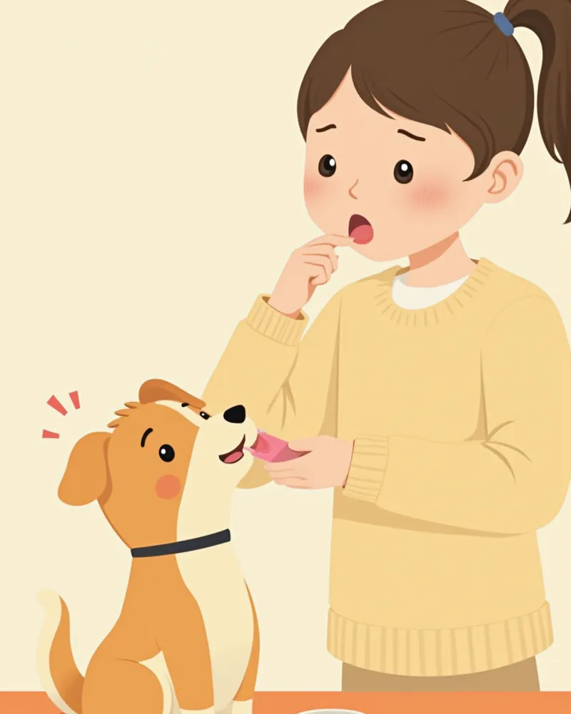 보호자가 강아지의 잇몸 색을 확인하는 모습