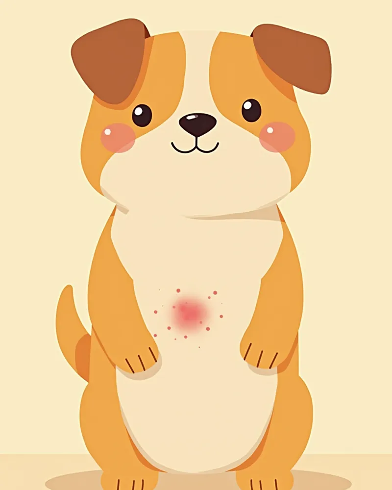 강아지 배에 나타난 두드러기 발진 예시 이미지