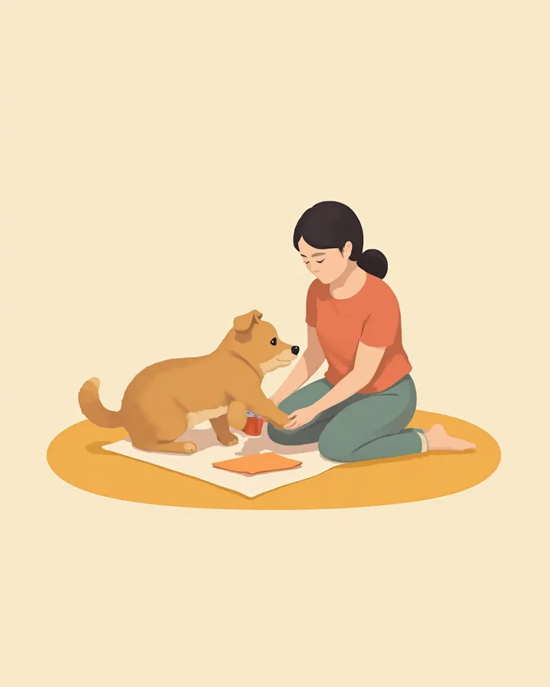 강아지 다리에 냉찜질을 해주는 응급 처치 이미지