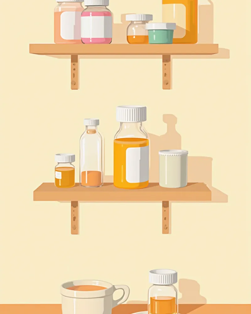 냉장고에 세워서 보관 중인 인슐린 병