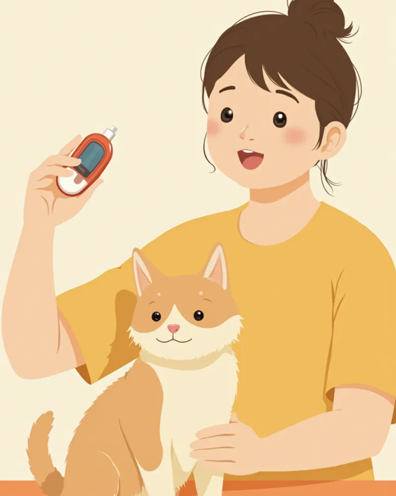 고양이 귀에서 혈당을 측정하는 보호자