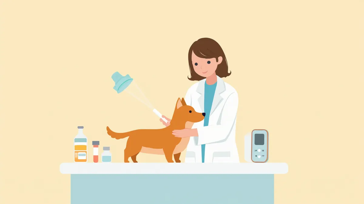 수의사가 강아지의 혈액 검사를 준비하는 모습