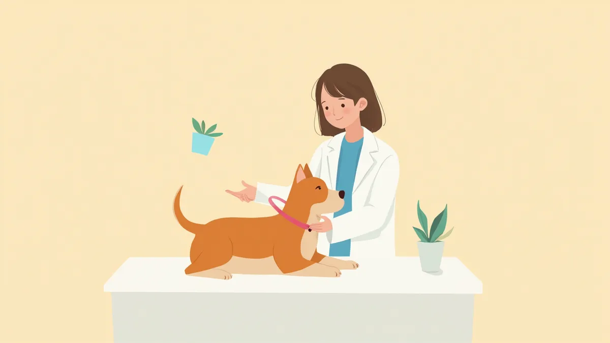 시니어 강아지를 진찰하는 수의사