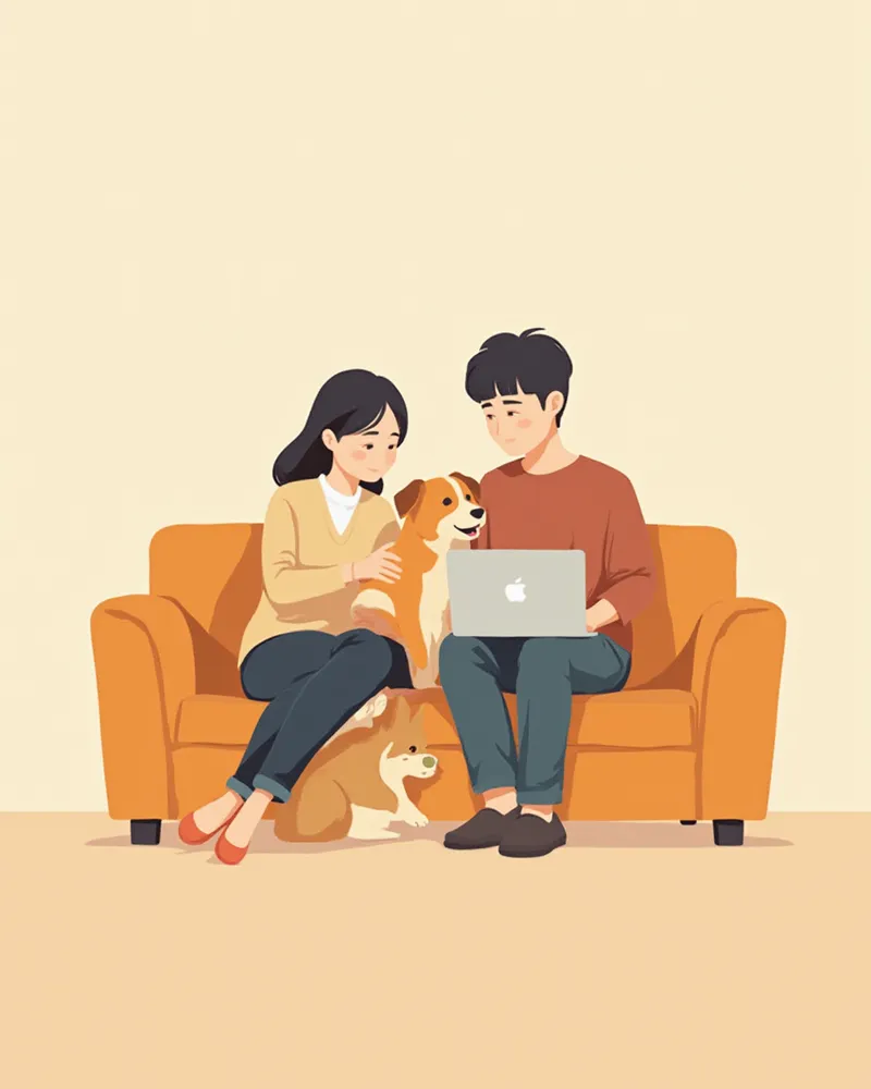 보호자가 반려견과 함께 펫보험을 비교하는 모습
