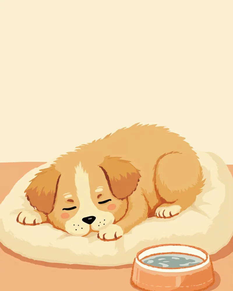 컨디션이 떨어져 쉬고 있는 강아지