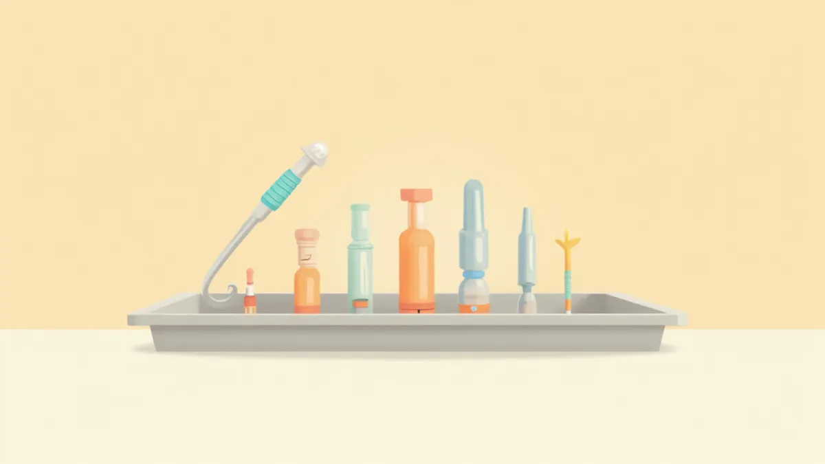 기관튜브와 후두경이 놓인 수술 준비대