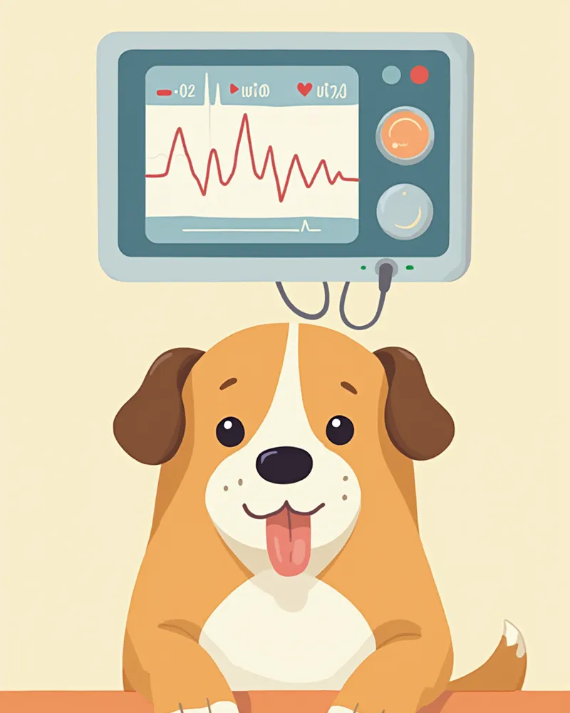 강아지 마취 모니터링 화면과 산소포화도 센서