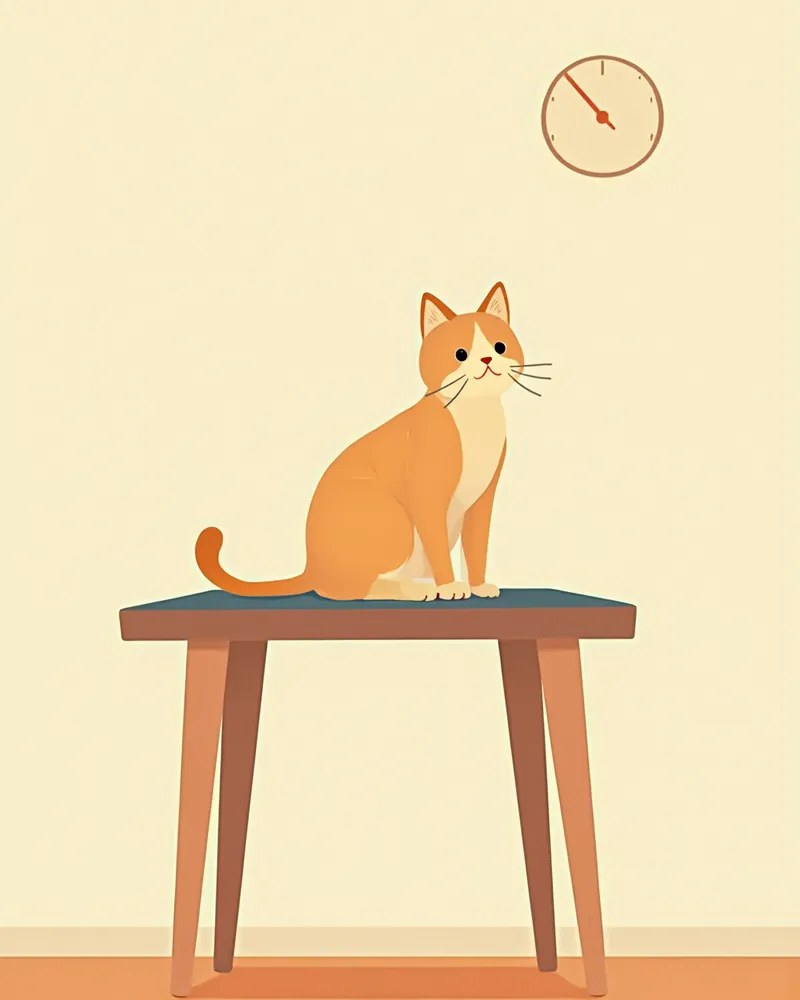 체중이 급격히 빠진 노령 고양이가 진료대 위에 앉아 있는 모습